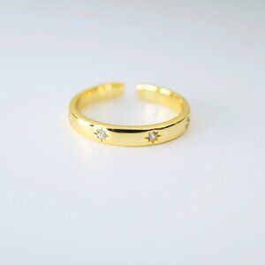 Dainty Stars Clear Crystals Ring Adjustable S925 Sterling Silver
